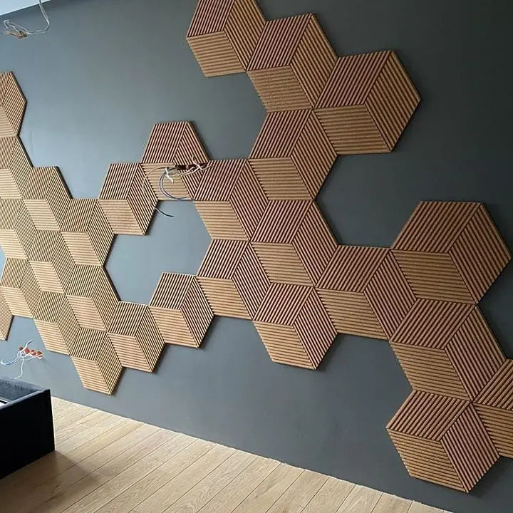 DIAMOND STRIPE 3D Cork Acoustic Wall Panels on grey wall DecorMania UK